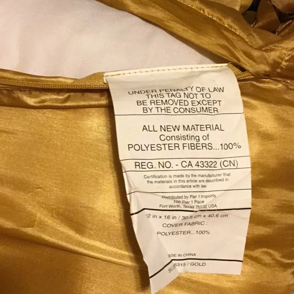 PIER 1 Round Gold Petals Luxe Accent Decorative Home Decor Pillow 12 x 16 inches